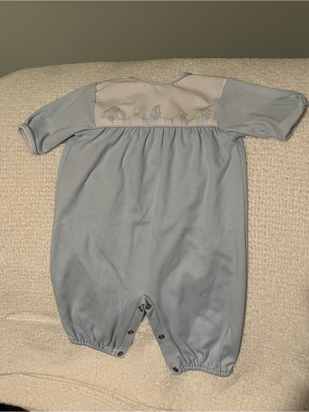 Light Blue Embroidered Snap button Onesie